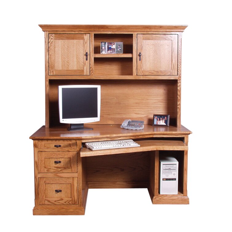 golden oak desk with hutch