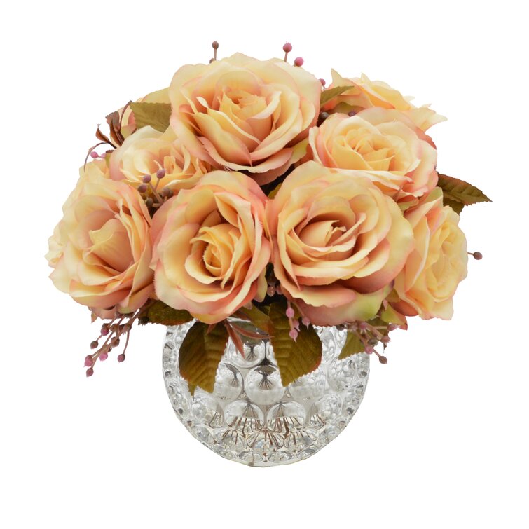 House of Hampton® Blush Rose Floral Arrangement in Vase & Reviews | Wayfair