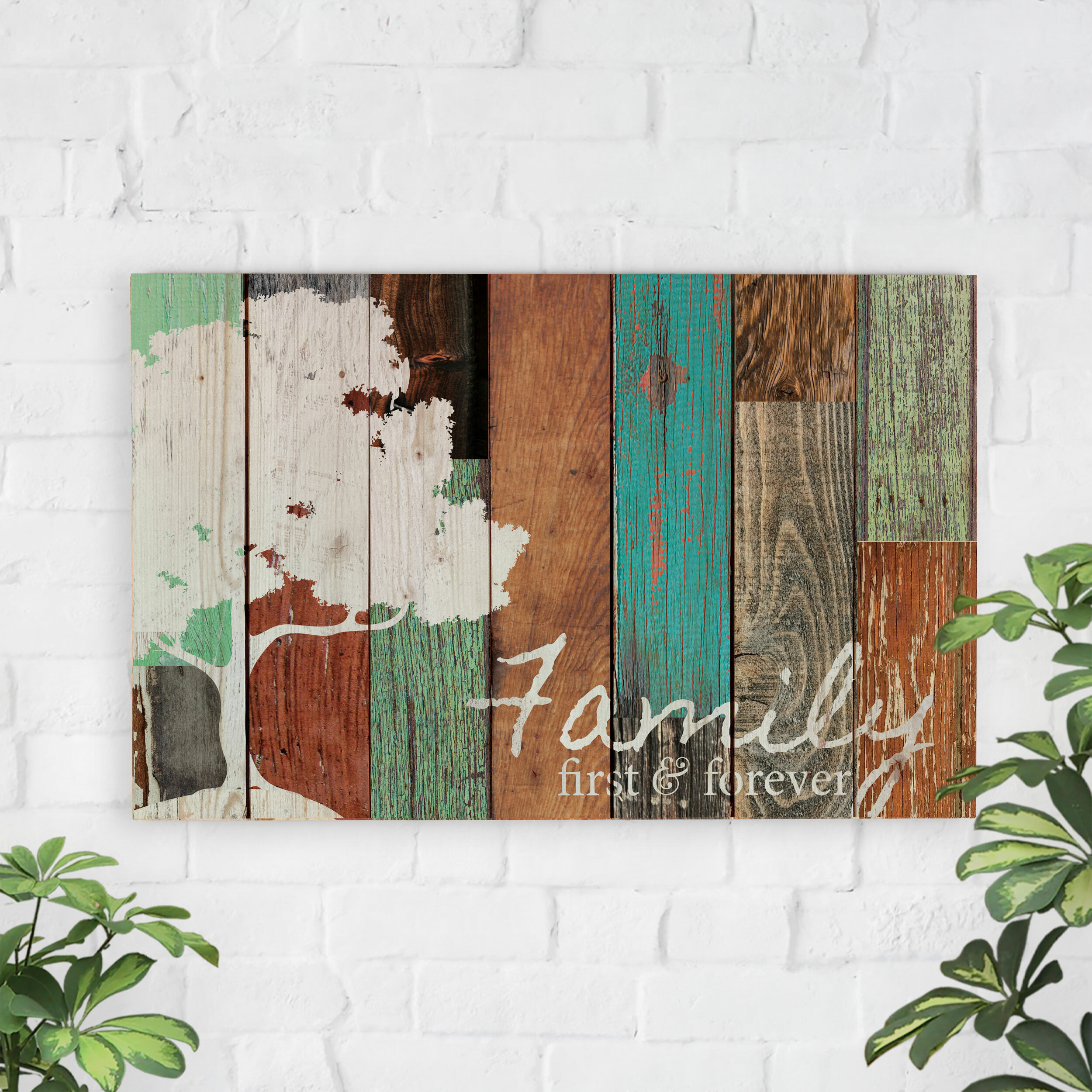Family is Forever Natural 7 x 7 Wood Box Wall Photo Frame Plaque 