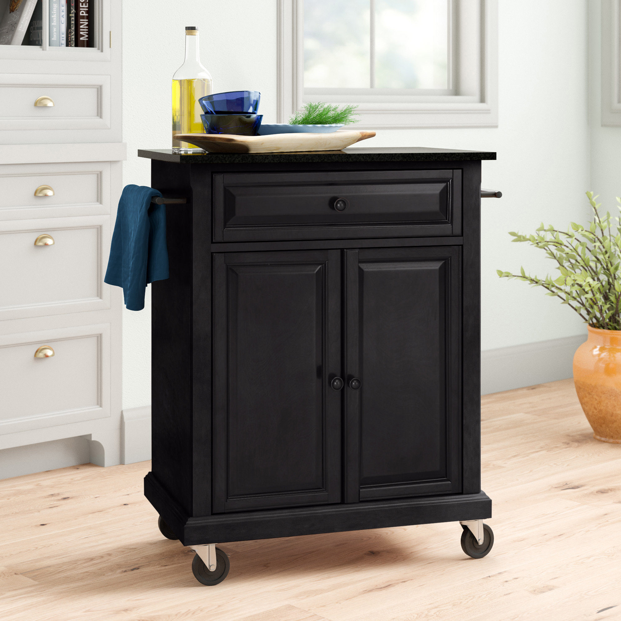 Three Posts™ Hedon 31'' Wide Rolling Kitchen Cart with Granite Top