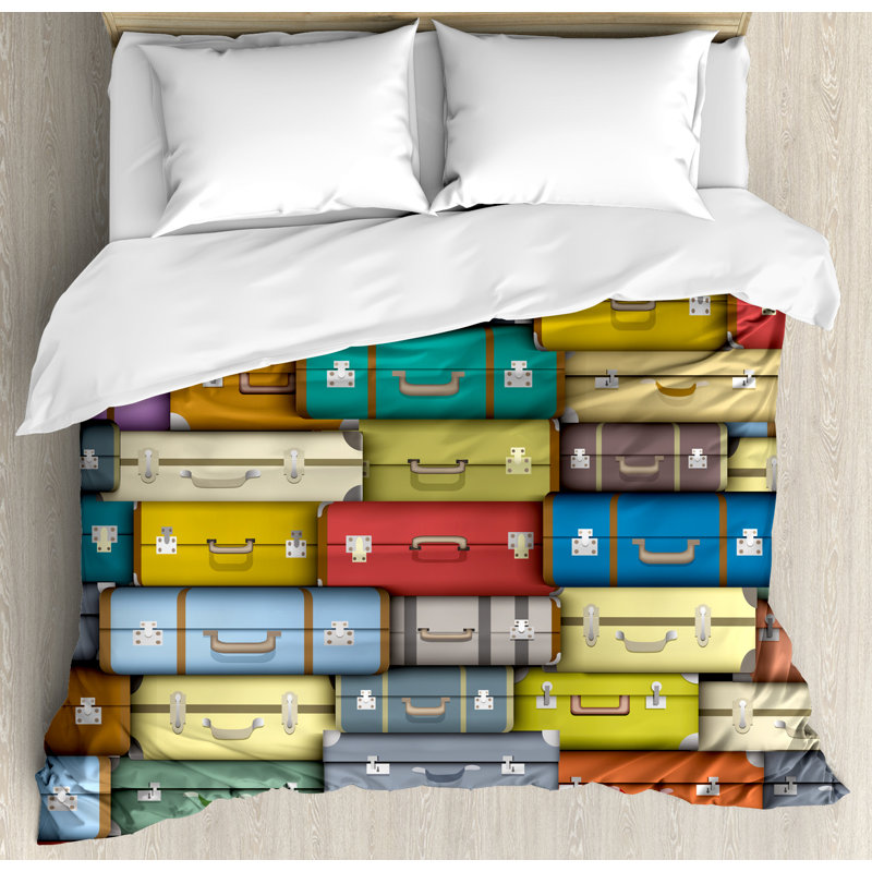 East Urban Home Modern Colorful Suitcases Background Vintage Travel Voyage Holiday Themed Artful Design Duvet Cover Set Wayfair