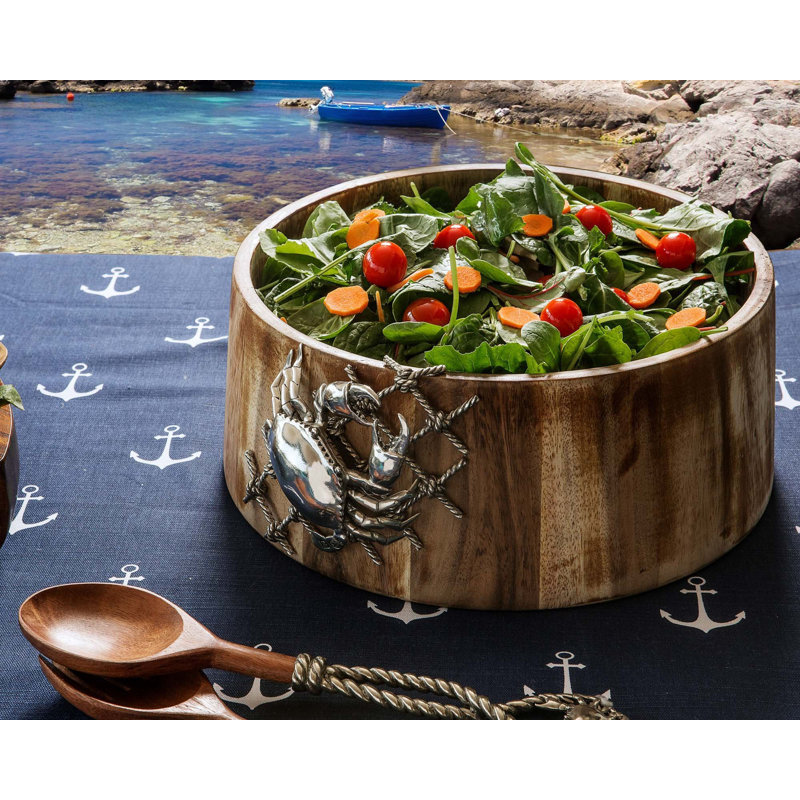 Vagabond House Sea And Shore Salad Bowl With Pewter Crab In Net Wayfair