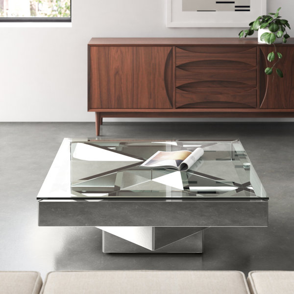 orren ellis ulibarri modern square glass and mirror coffee table reviews wayfair