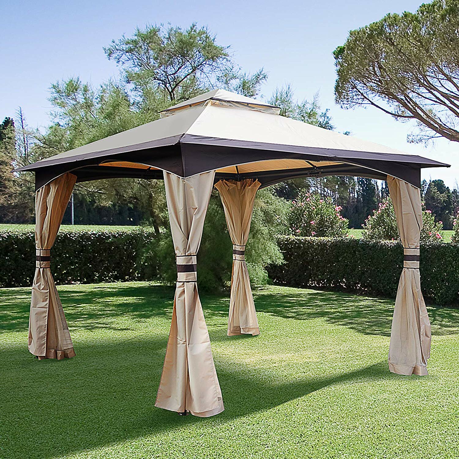 Angel Living Replacement Top Cover Roof for 3X3M Garden Metal Gazebo 1 Tier Gazebo Roof Replacement Tent Canopy Beige