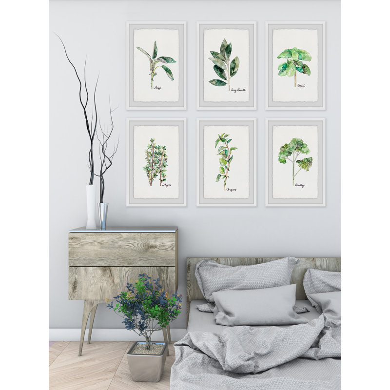Gracie Oaks Herb Family Ii Hexaptych 6 Piece Framed Watercolor