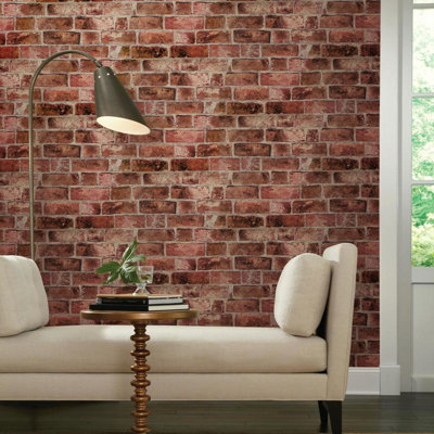 Modern Rustic 33' x 20.5" Brick Distressed Wallpaper Roll Color: Brick Red / Cement Gray / Burgundy