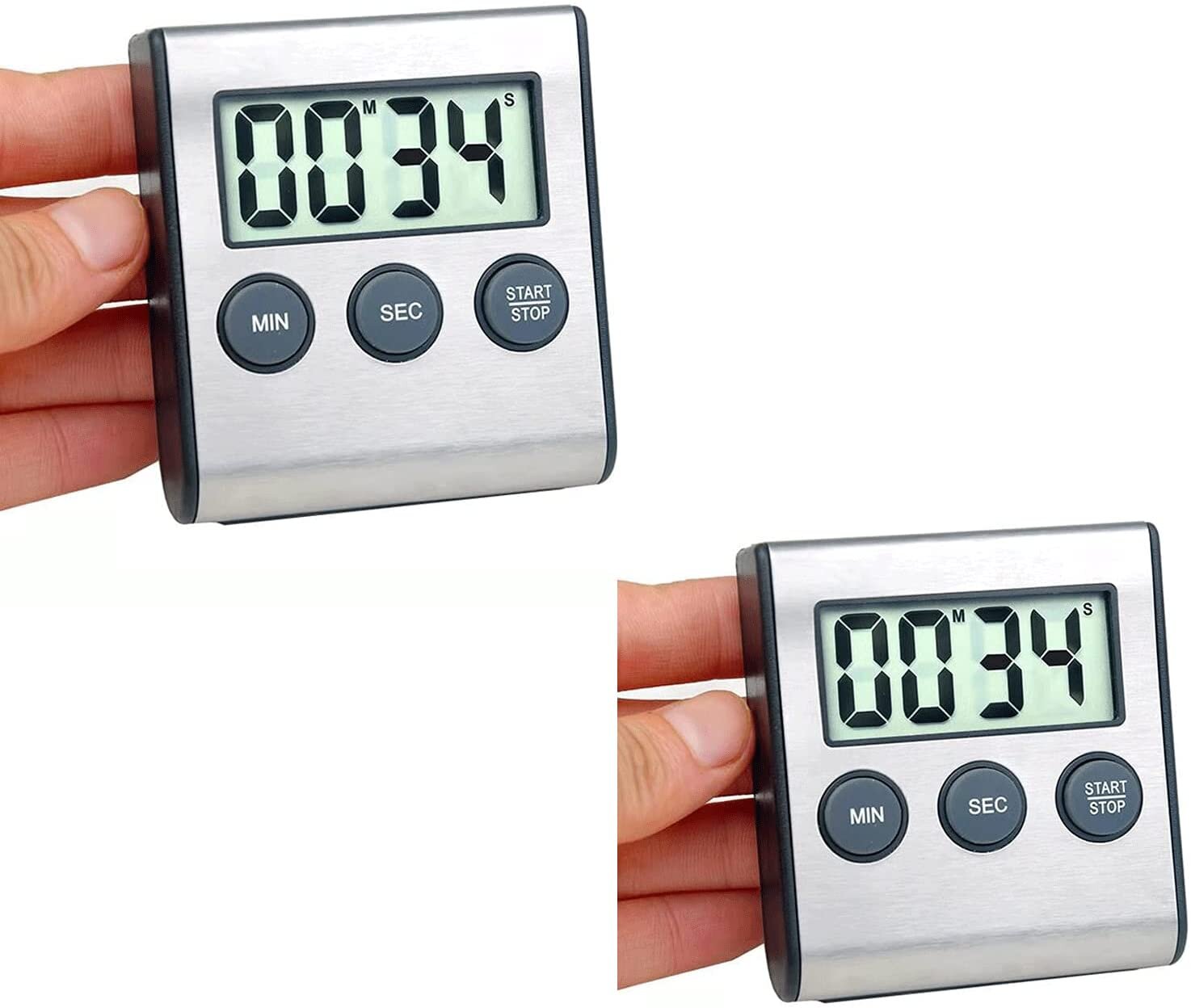 Dual Line Digital Premium Kitchen Timer Cooking Stopwatch Loud Alarm Count-Up