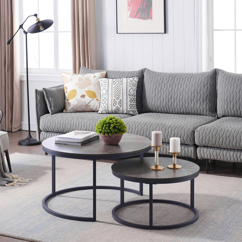 Enid Frame 2 Nesting Tables Table Top Color: Gray, Table Base Color: Black