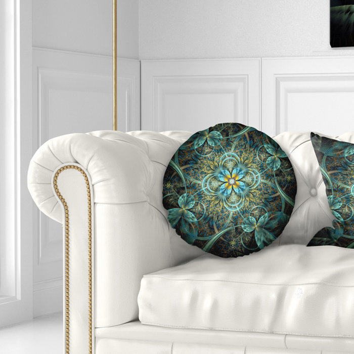 East Urban Home Floral Glittering Fractal Flower Throw Pillow