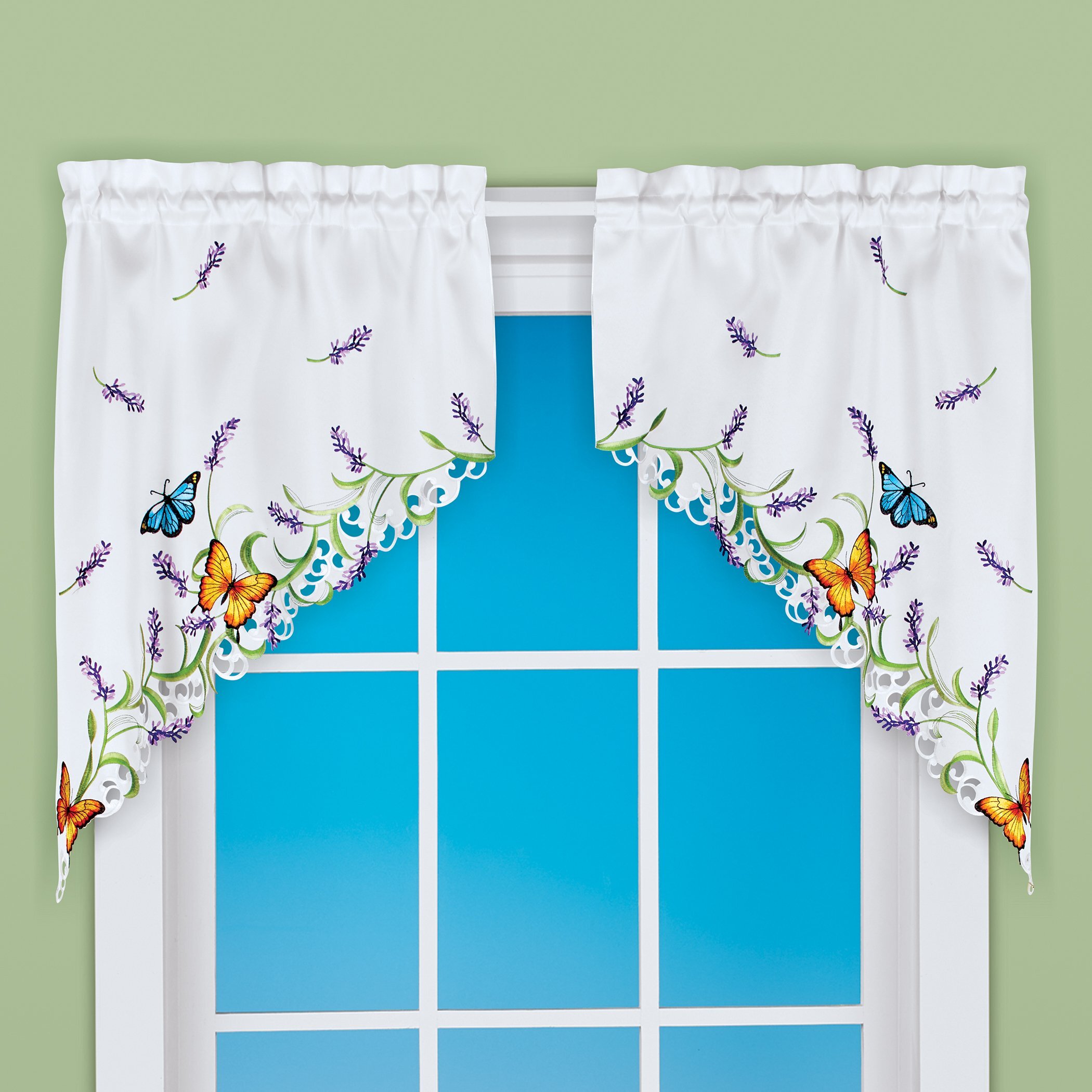 August Grove® Bencomo Swag 29'' Window Valance in White/Green | Wayfair