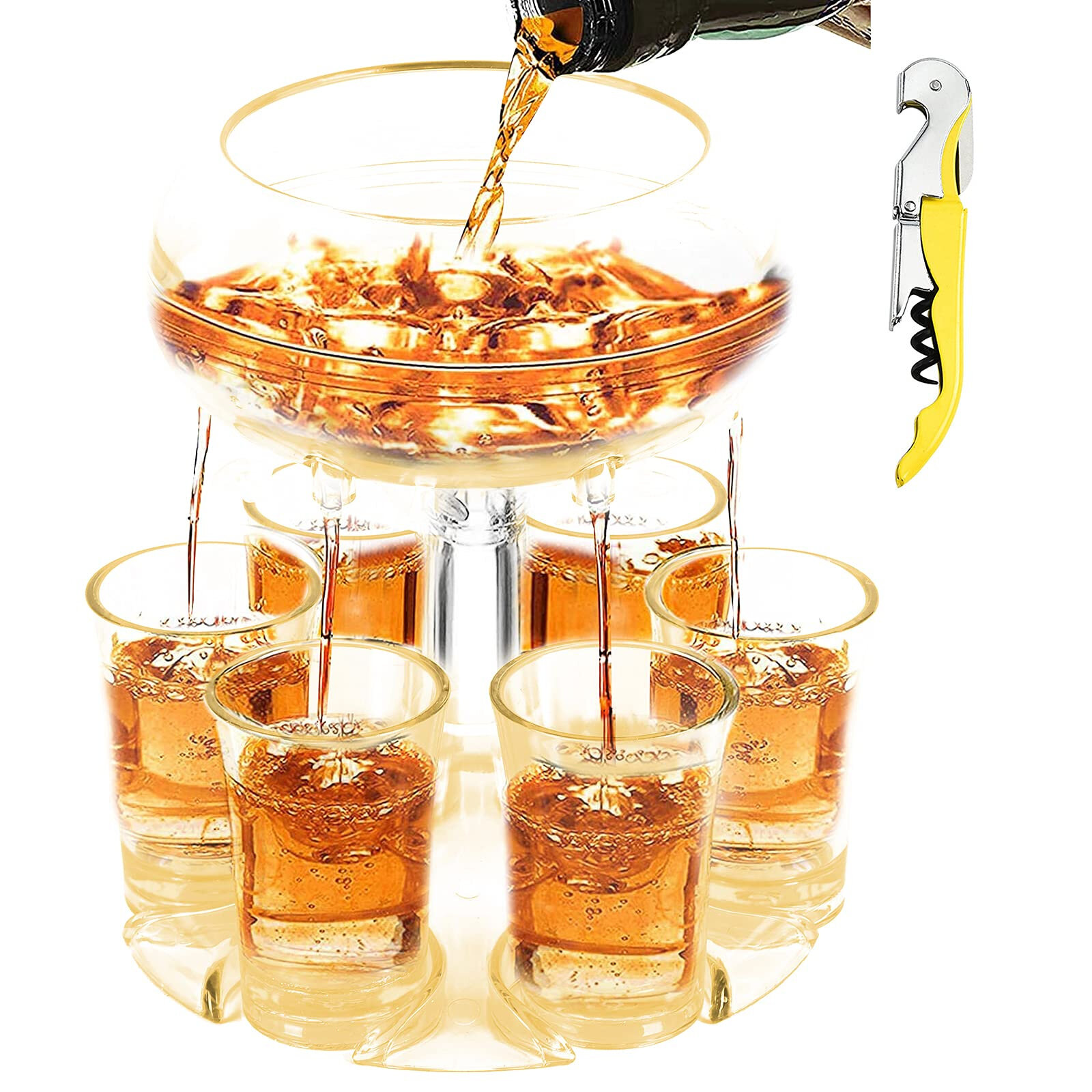 Shot Glass Dispenser Beverage Dispenser with 6 Cups and Holder for Bar Party 