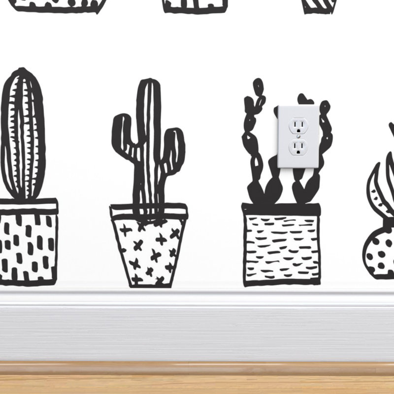 Bungalow Rose Monochrome Plants Removable Wallpaper Plants