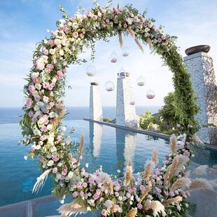 7.6x8.9 feet White Round Metal Wreath Arch Backdrop Stand Wedding Party Decor 