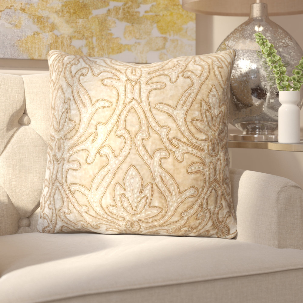 Rosdorf Park Raeann Floral Embroidered Cotton Velvet Throw Pillow