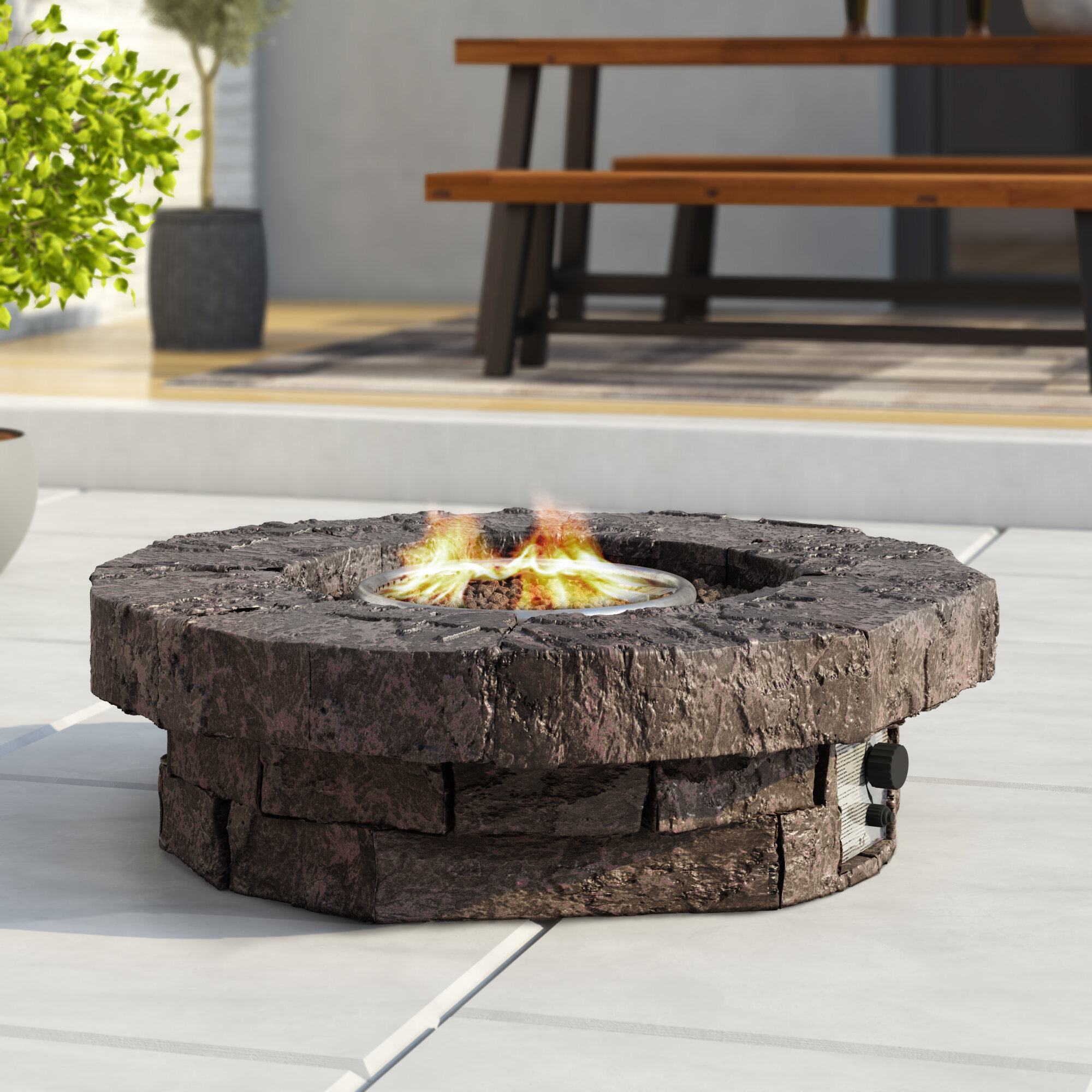 Red Barrel Studio® Kimily 11.42'' H x 40.55'' W Polyresin Propane Outdoor  Fire Pit & Reviews | Wayfair