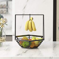 Cratone Banana Holder Metal Fruit Bowl with Banana Hook Fruit Basket Vegetable Basket Fruit Storage 37 cm High Matte Black