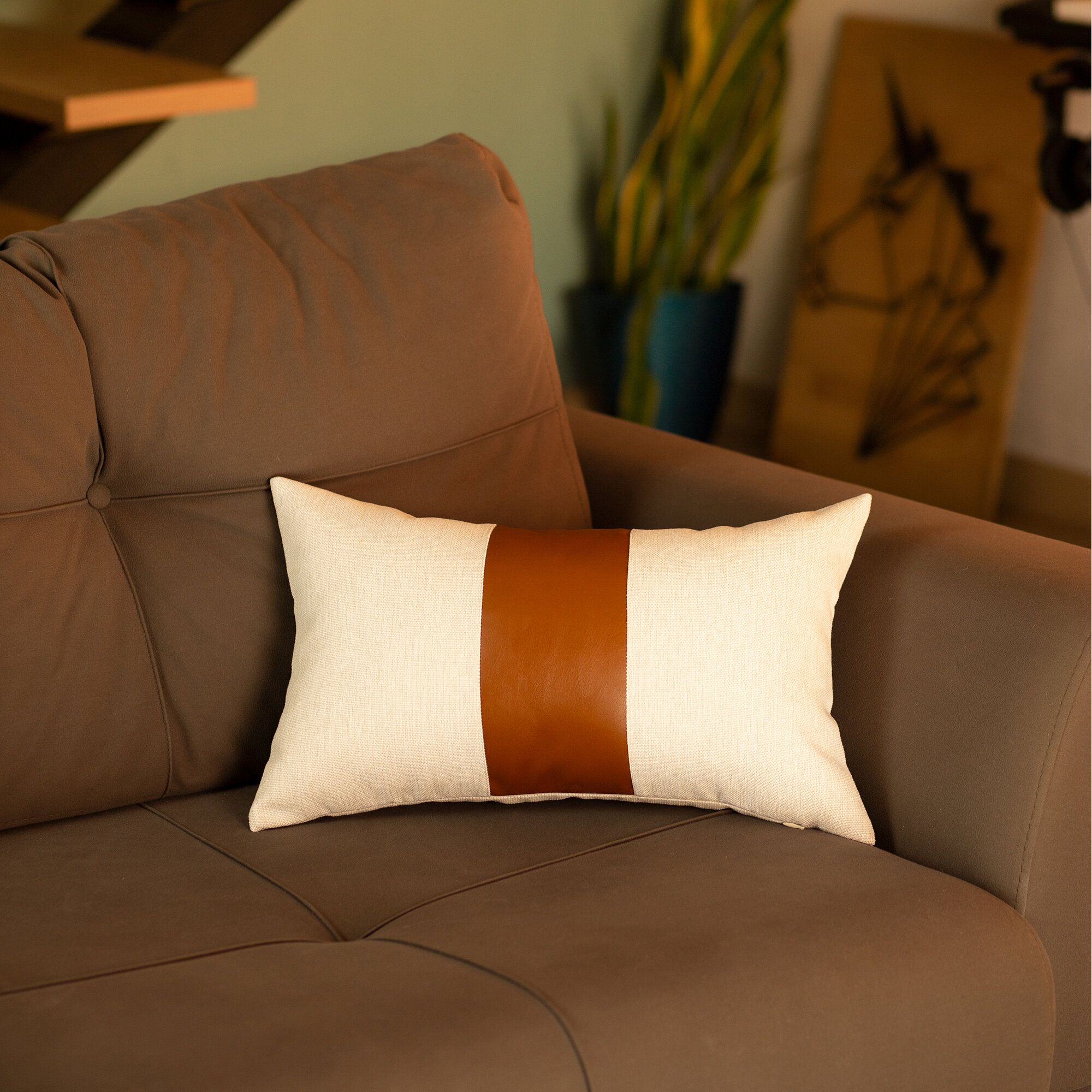 tan leather pillow cover