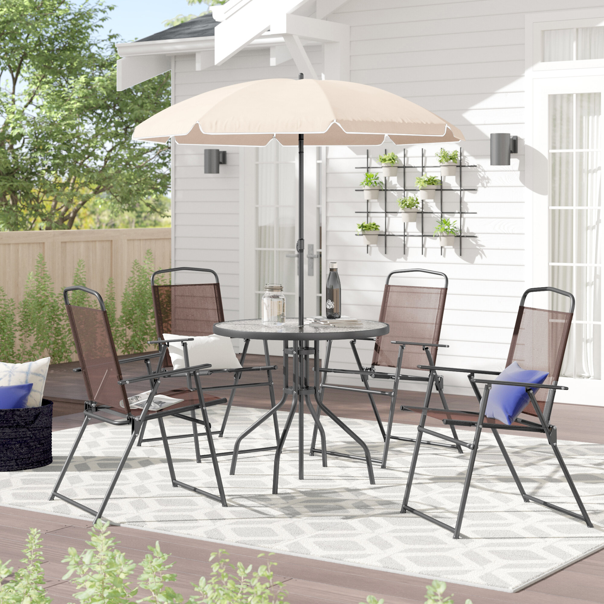 Zipcode Design Tollette Round 4 Person 31 25 Long Dining Set With Umbrella Reviews Wayfair