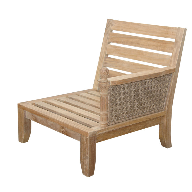 Arlmont Co Arcadia Teak Left Arm Patio Chair With Sunbrella Cushions Wayfair