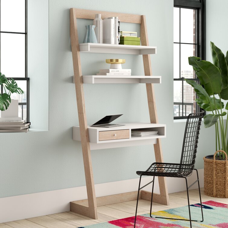 white ladder desk with shelves