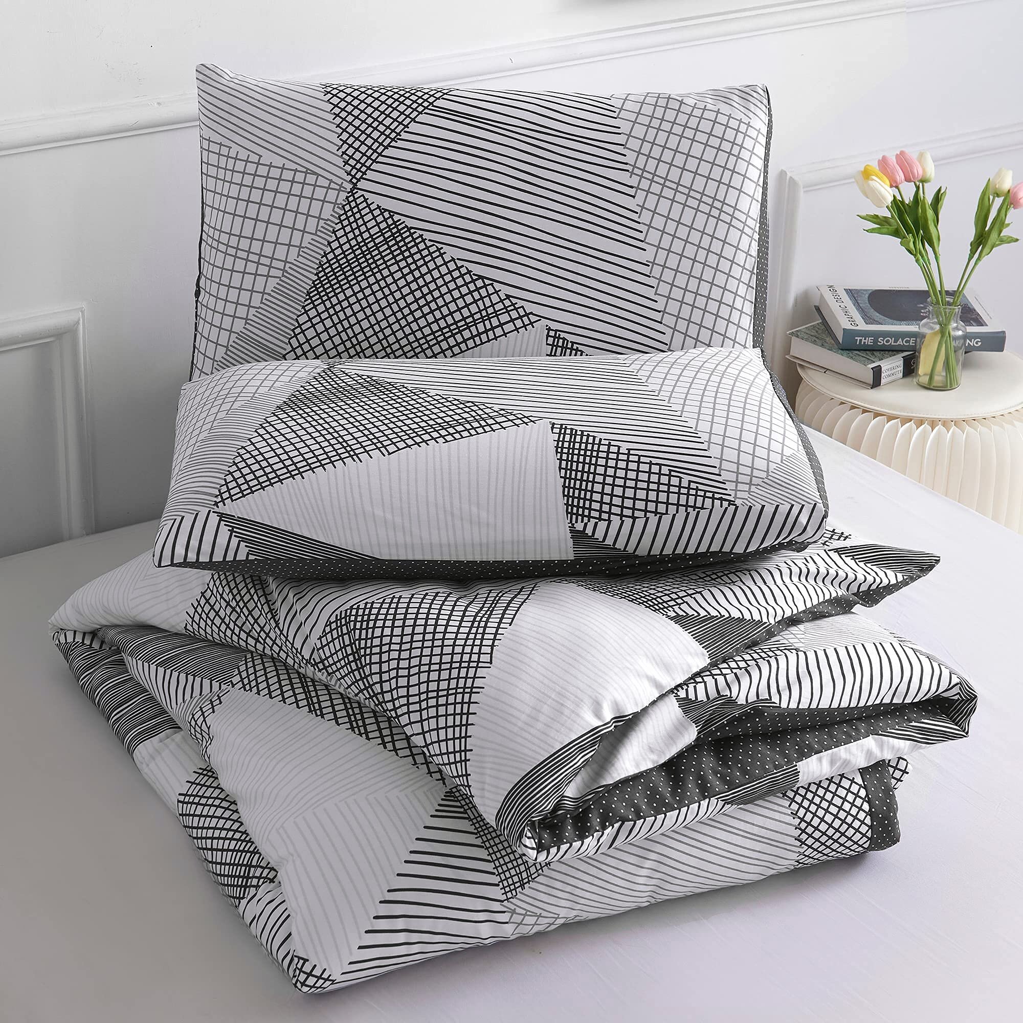 Luxury 100% Egyptian Cotton Duvet Cover with Pillow Case Bedding Set Stripes