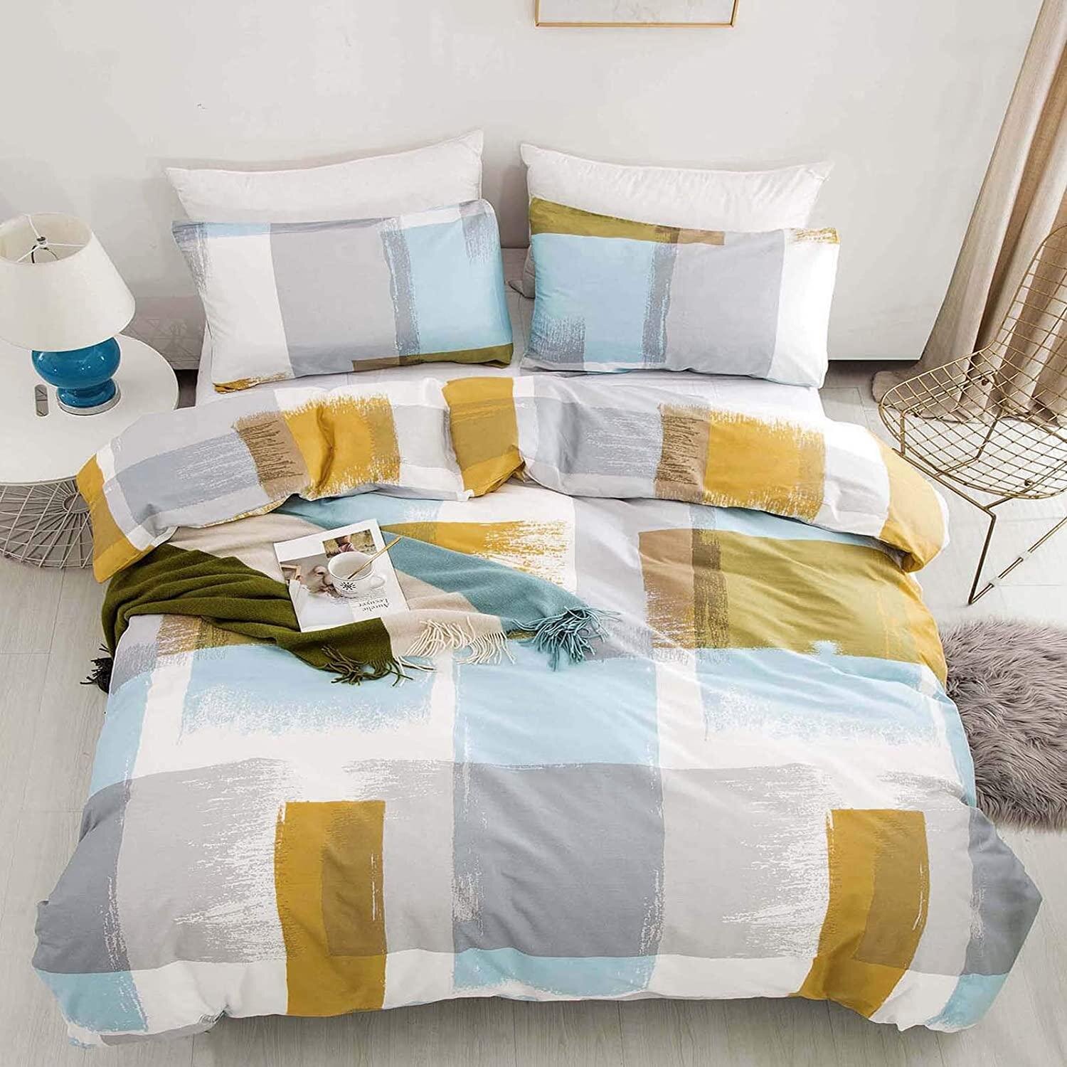 blue grey yellow duvet cover