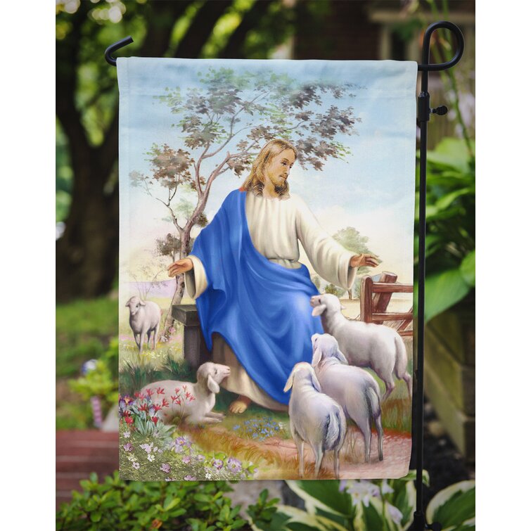 Small "Caroline's Treasures APH0920GF Garden Size Jesus with Lamb Flag Mult...