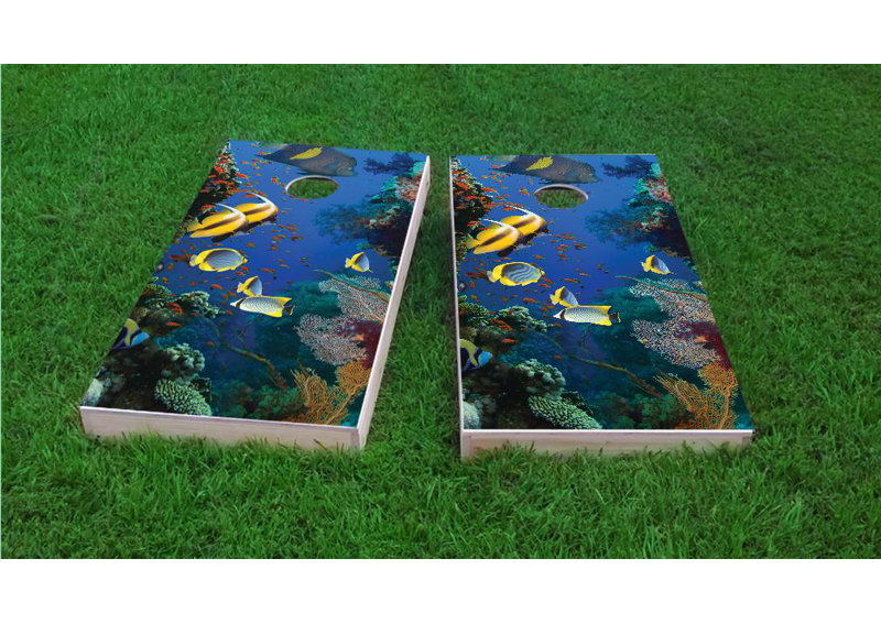 Bag Toss Jelly Fish Tropical Themed Light Weight Corn Hole 1x4 Regulation Size Custom Cornhole Board Game Set
