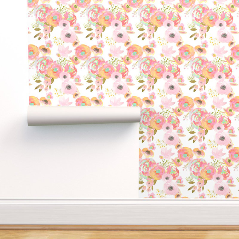Ebern Designs Deschamp Coral Floral Removable Wallpaper Wayfair