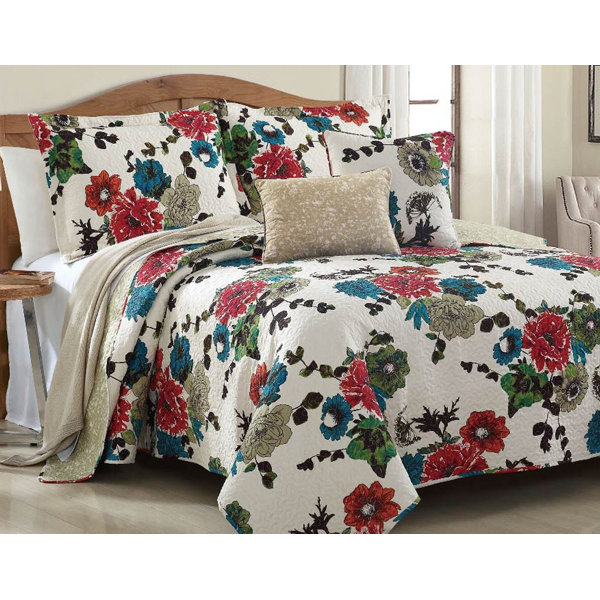 Winston Porter Dondi Red Turquoise Green 100 Cotton 600 Tc Reversible Modern Contemporary Quilt Set Reviews Wayfair