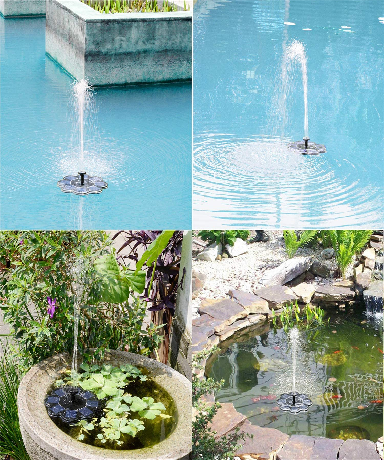 Solar Bird Bath Fountains,Mini Solar Fountain,Multi-Purpose Swimming Pools Fountain with 7 Different Nozzles