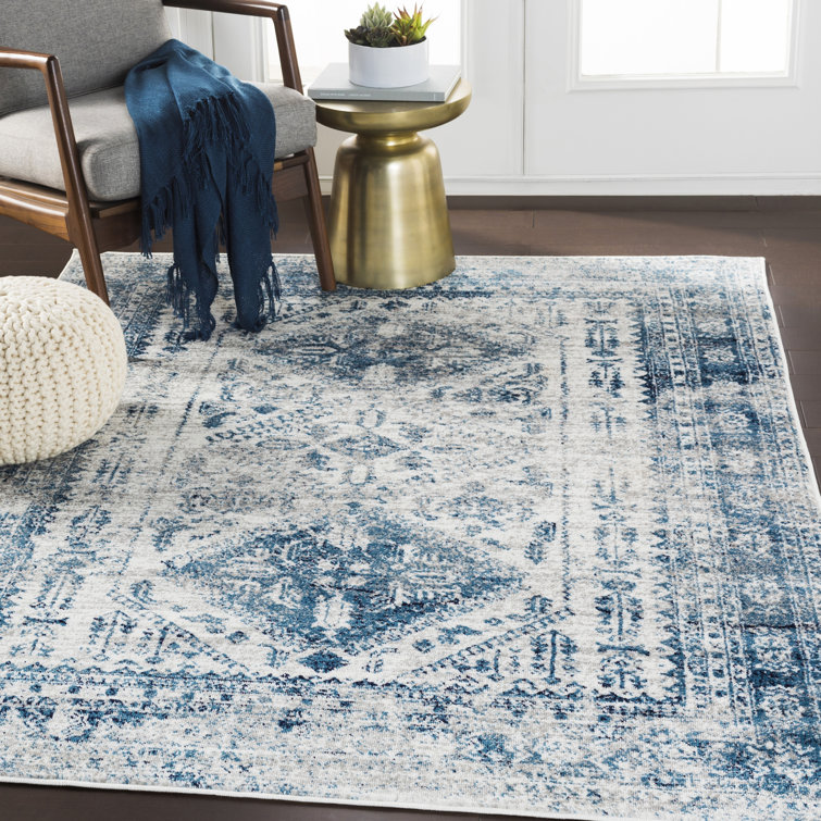 Kaiya Oriental Sky Blue/Light Gray/White/Navy Area Rug