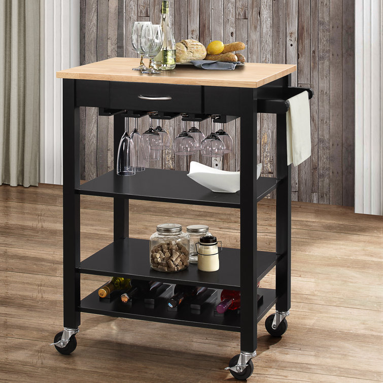 Latitude Run Monongah Kitchen Cart With Wood Top Wayfair