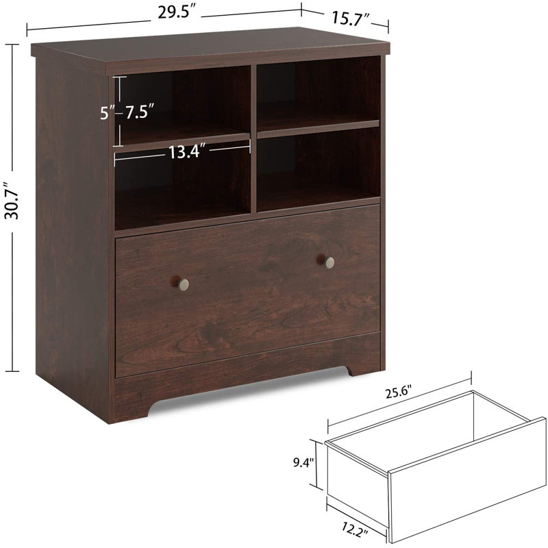 Red Barrel Studio Lateral File Cabinet 1 Large Drawer Wood Filing Cabinet With Two Open Adjustable Storage Shelves For Office Home Cherry Wayfair Ca