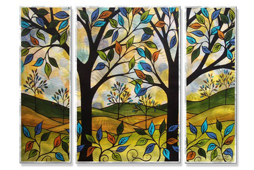 'Folkart Trees' by Peggy Davis 3 Piece Painting Print Plaque Set