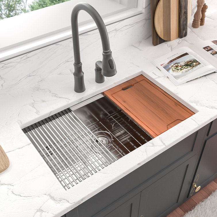 Sarlai 28 Inch Stainless Steel Kitchen Sink Undermount Ledge Workstation Deep Single Bowl 16 Gauge R10 Tight Radius Stainless Steel Kitchen Sink Basin 28 Kitchen Sink Undermount