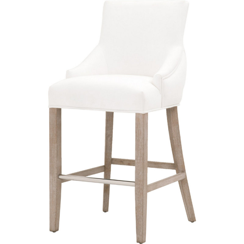 Benjara Counter Height Bench with Fabric Upholstered Seat Beige and Black