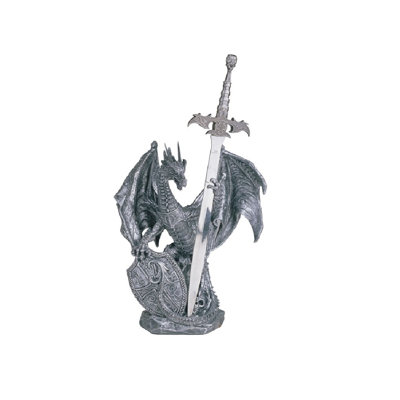 Medieval Dragon with Shield and Sword Guardian Figurine Trinx
