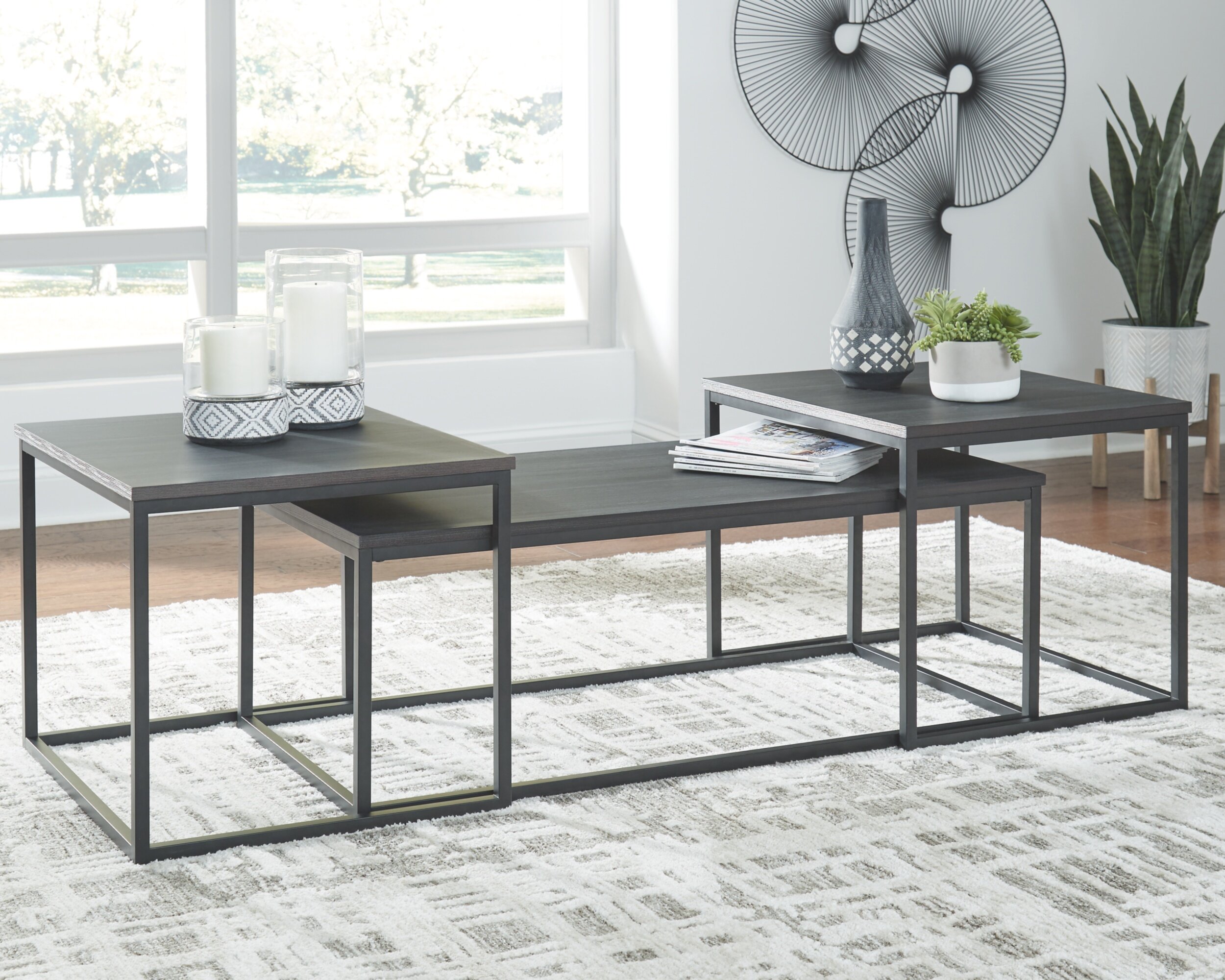 Jet Black 2 Round Tea Table Coffee Table Desk Sets Jerry /& Maggie Twin Sets Multi Function Wood /& Steel Living Room Home Decor Polished Surface Overlapping Ending Tables Cocktail Table