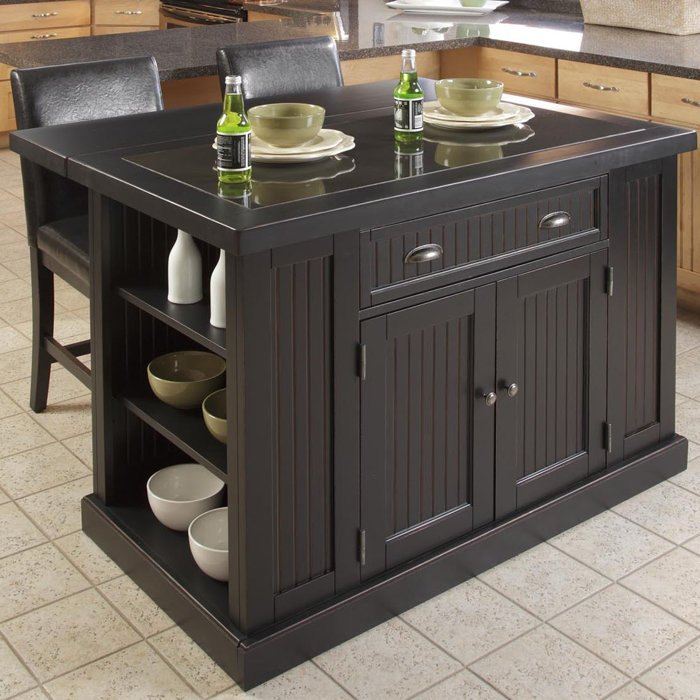 Beachcrest Home Rabin 3 Piece Kitchen Island Set With Granite Top