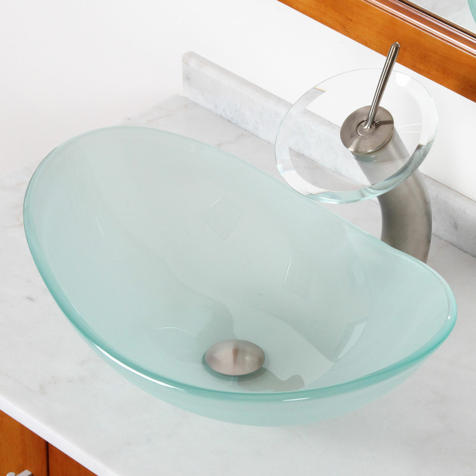 Double Layered Tempered Glass U Shaped Vessel Bathroom Sink