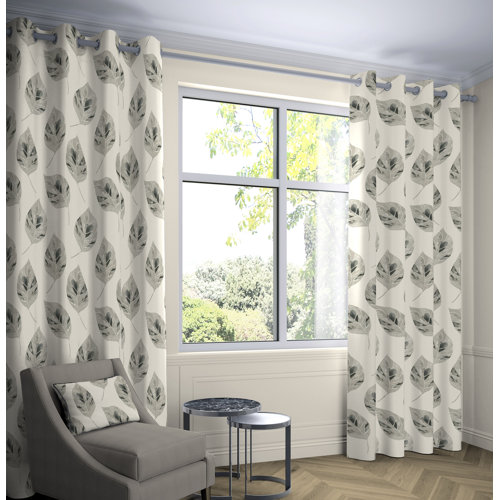 Boler Leaf Tailored Eyelet Thermal Curtains Ebern Designs Colour: Soft Grey, Panel Size: Width 228 x Drop 182 cm, Light Filtration/Thermal: Room Darke