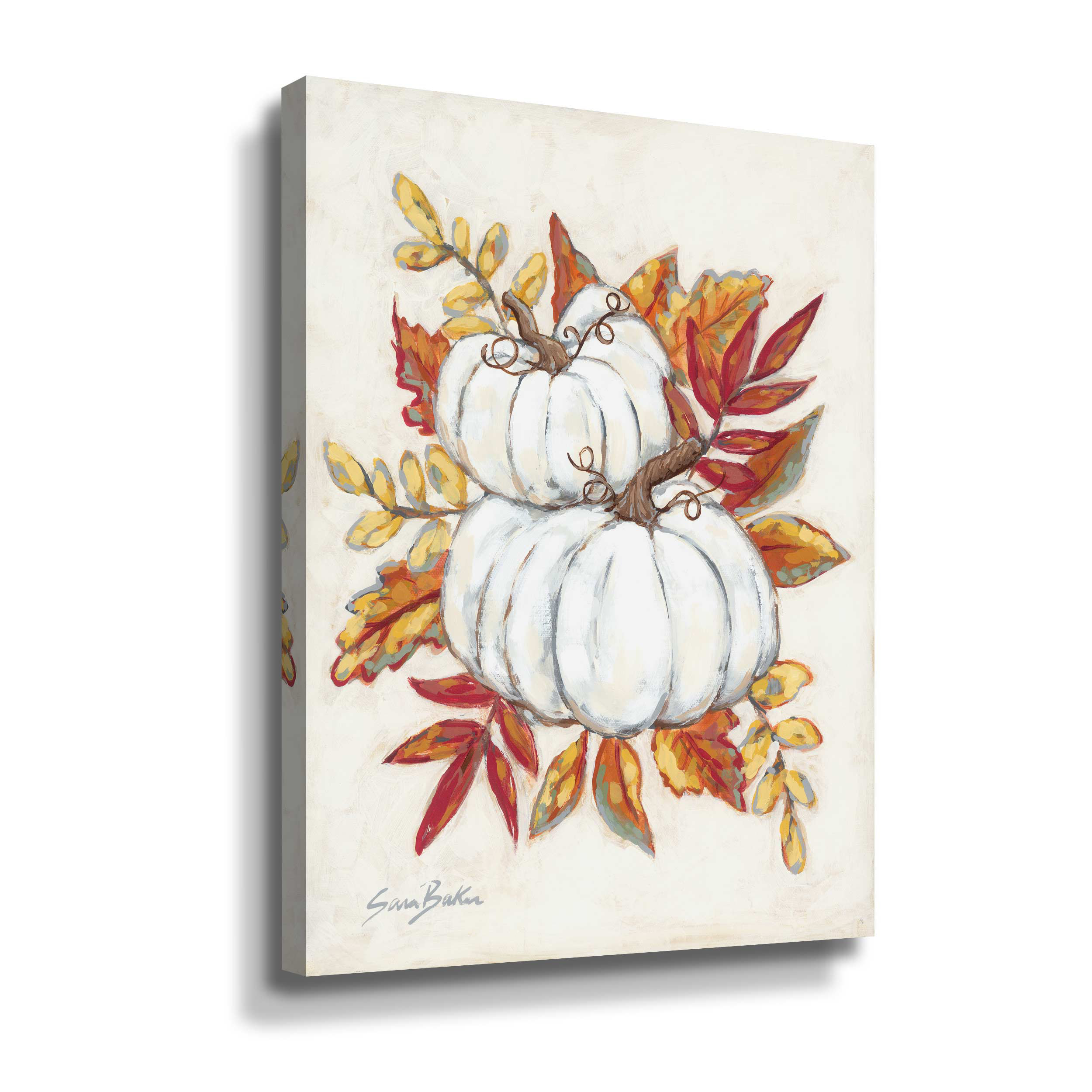 August Grove® White Pumpkin Fall Foliage - Painting on Canvas | Wayfair