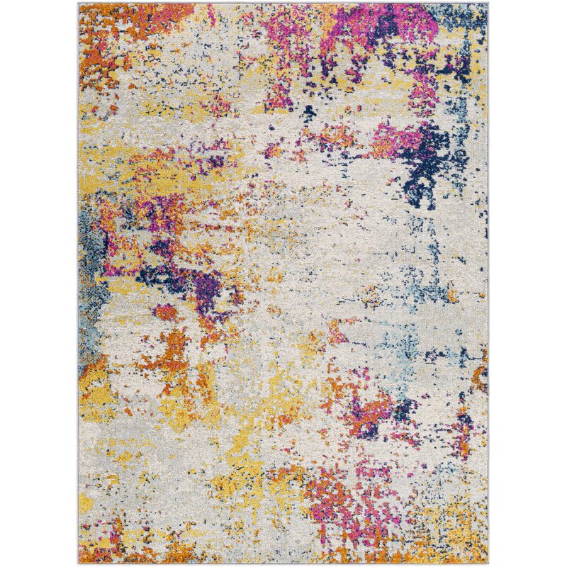 17 Stories Bashaw Abstract Blue Yellow Area Rug Reviews Wayfair