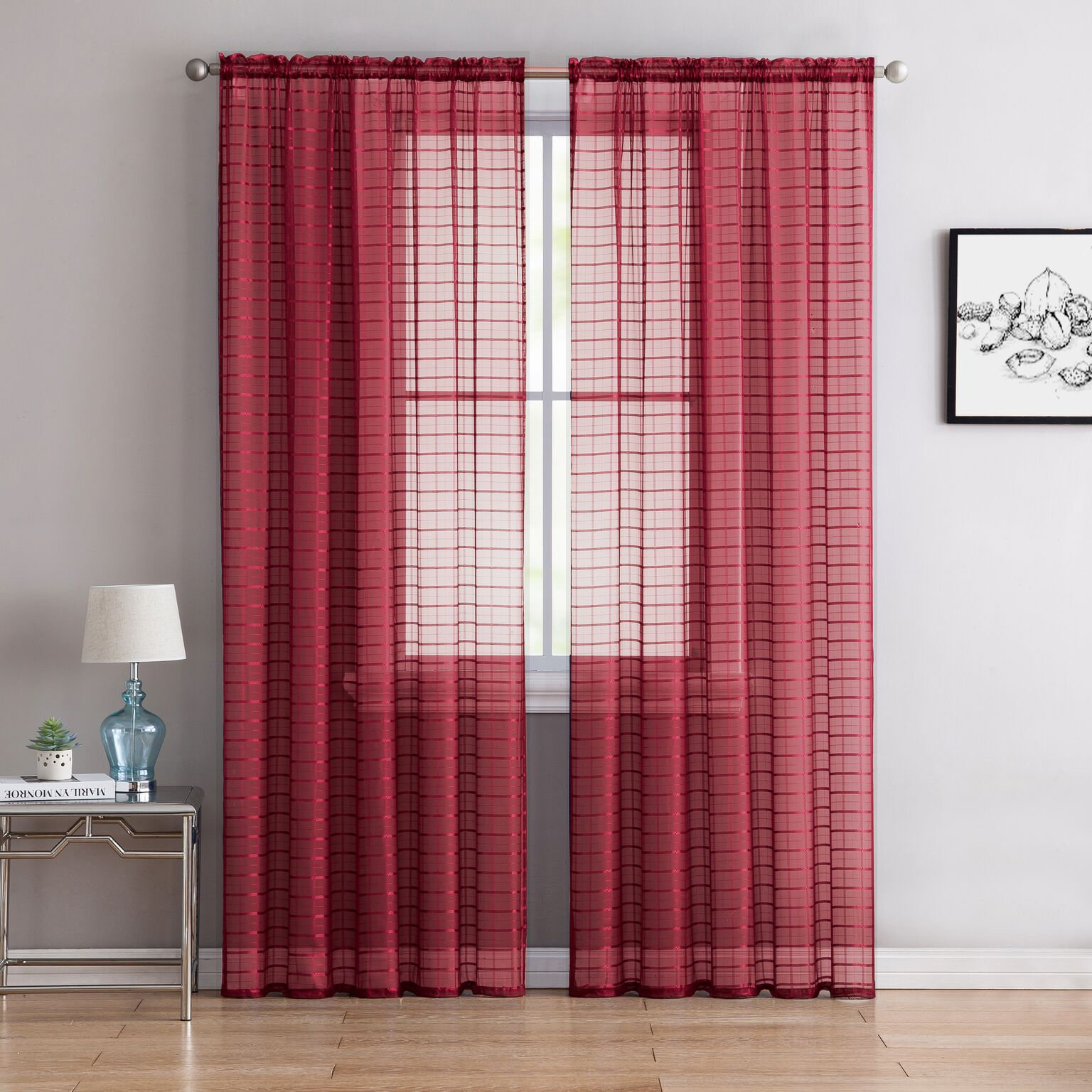 Ebern Designs Endicott Voile Plaid Semi Sheer Rod Pocket Curtain