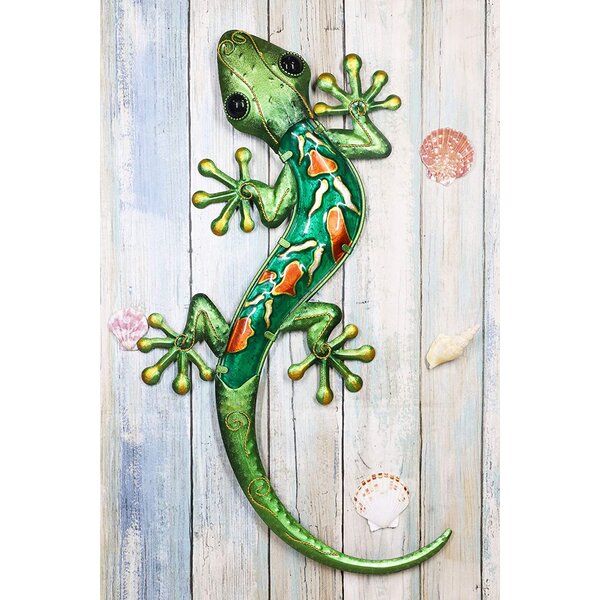 Metal Gecko Wall Decor Colorful Gecko Wall Art Plaque Iron Art Animal Figurine Lizard Wall Sculptures for Home Garden Decoration 