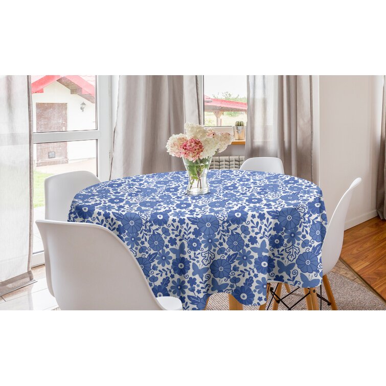 Checked Round Tablecloth Dust Proof Wedding Dinning Table Cover Polyester Decor 