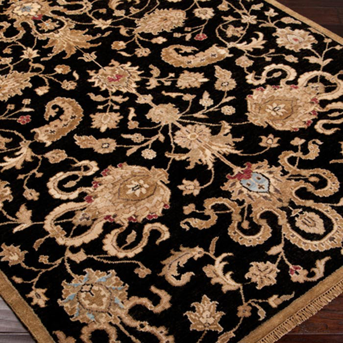 Surya Estate Floral Hand Knotted Wool Black Area Rug Wayfair