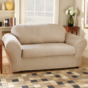 Stretch Suede Box Cushion Loveseat Slipcover