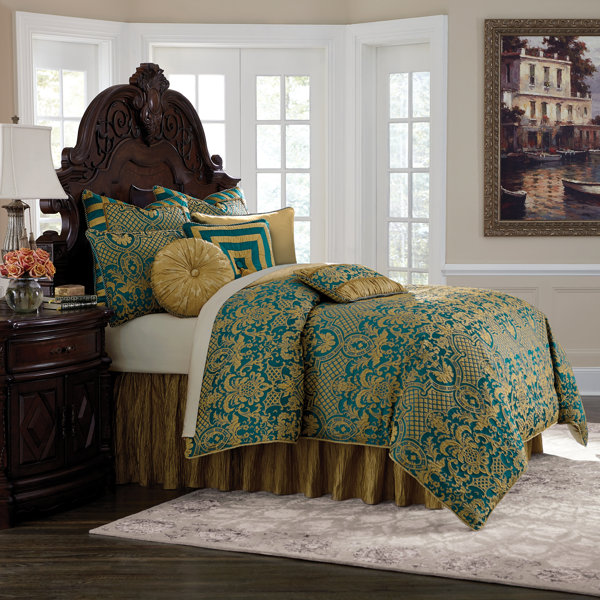 Welcome to teal & gold! aristocrat turquoise damask 10 piece comforter set